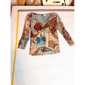 Forbidden Love Vintage Y2K Paisley Floral Sequin Embellished Cotton Top